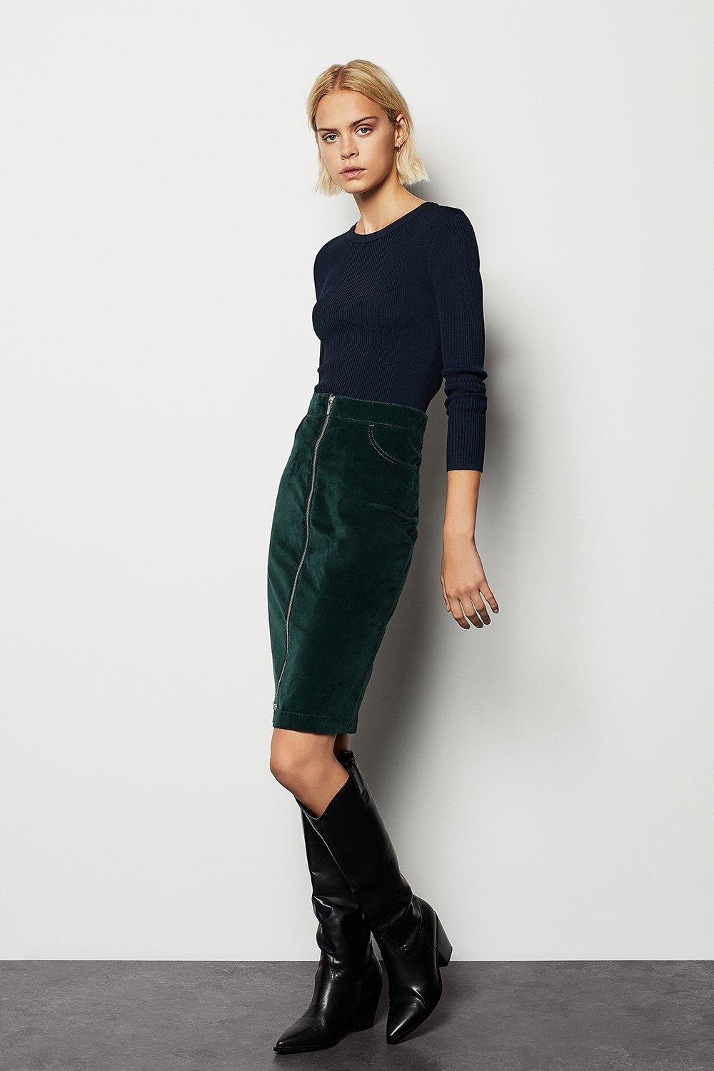 green velvet midi skirt