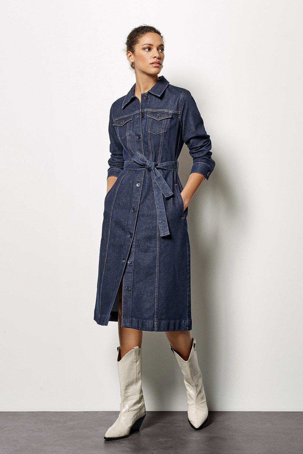 midi denim dress with sleeves