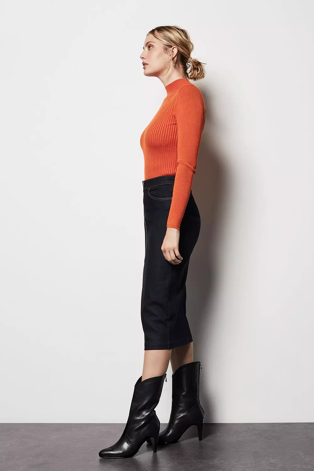 Karen millen orange hot sale leather skirt