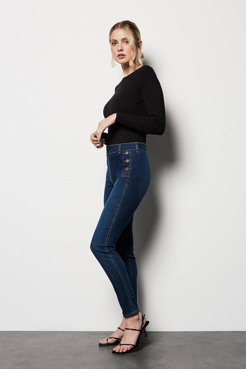 Button-Detail Skinny Jeans | Karen Millen