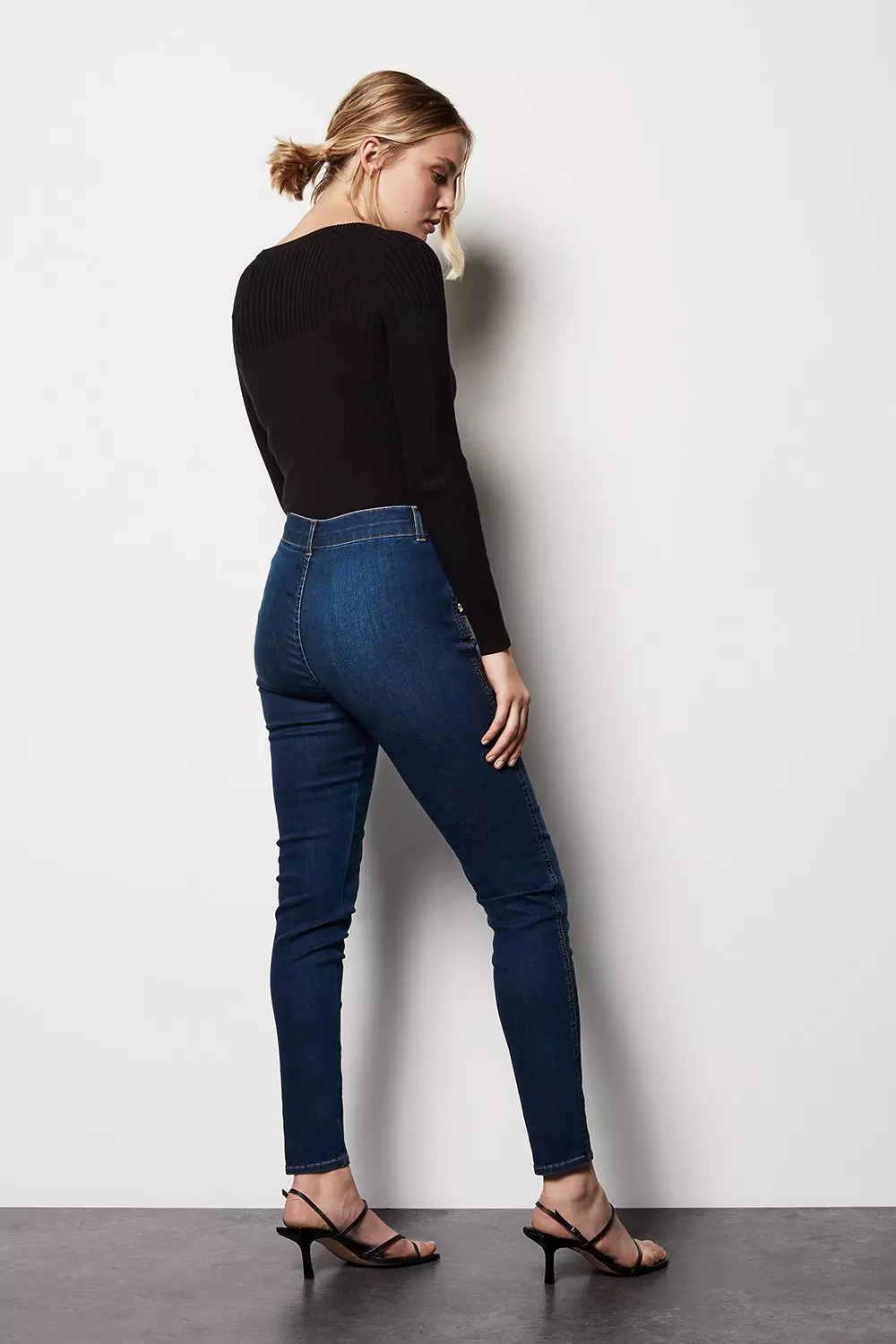 High Waisted Button Detail Skinny Jeans