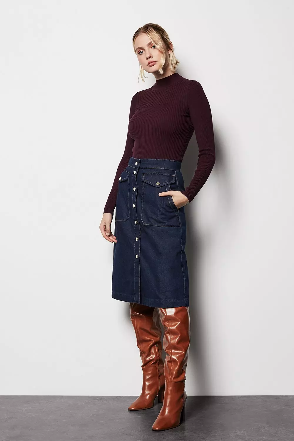Denim Popper Skirt | Karen Millen