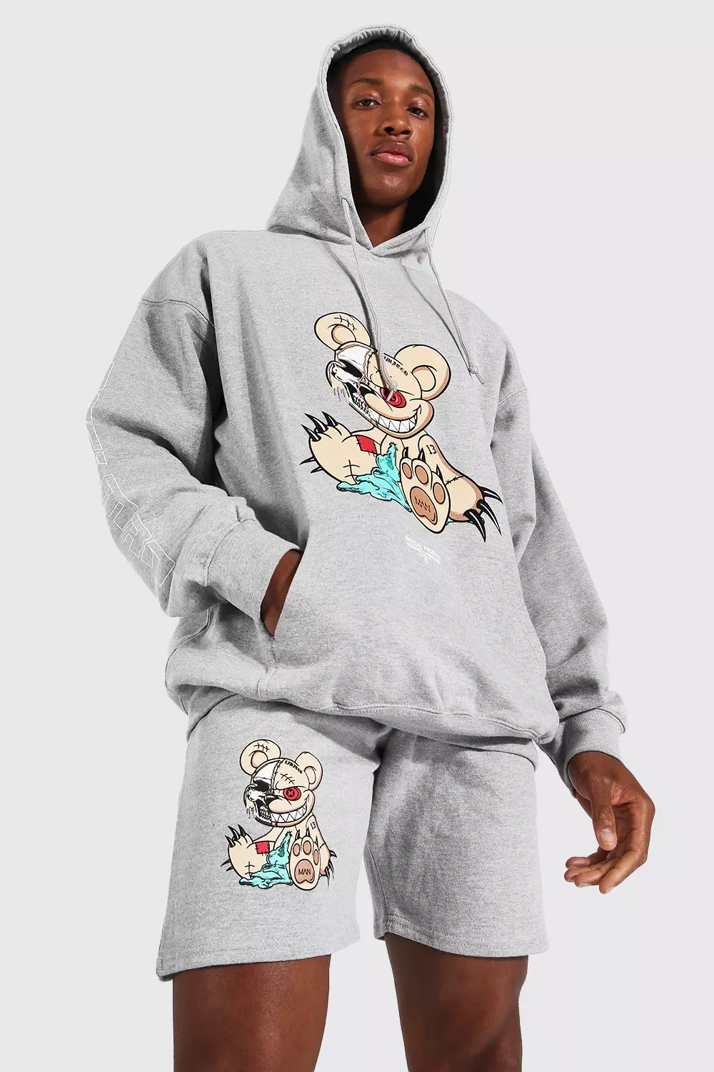 Oversized Teddy Graphic Hoodie And Short Set