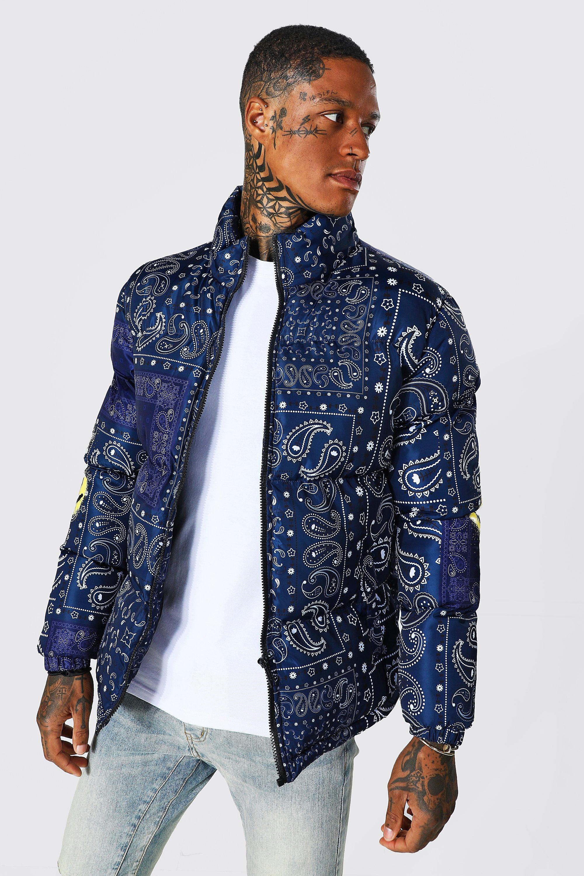 blue bandana bubble coat