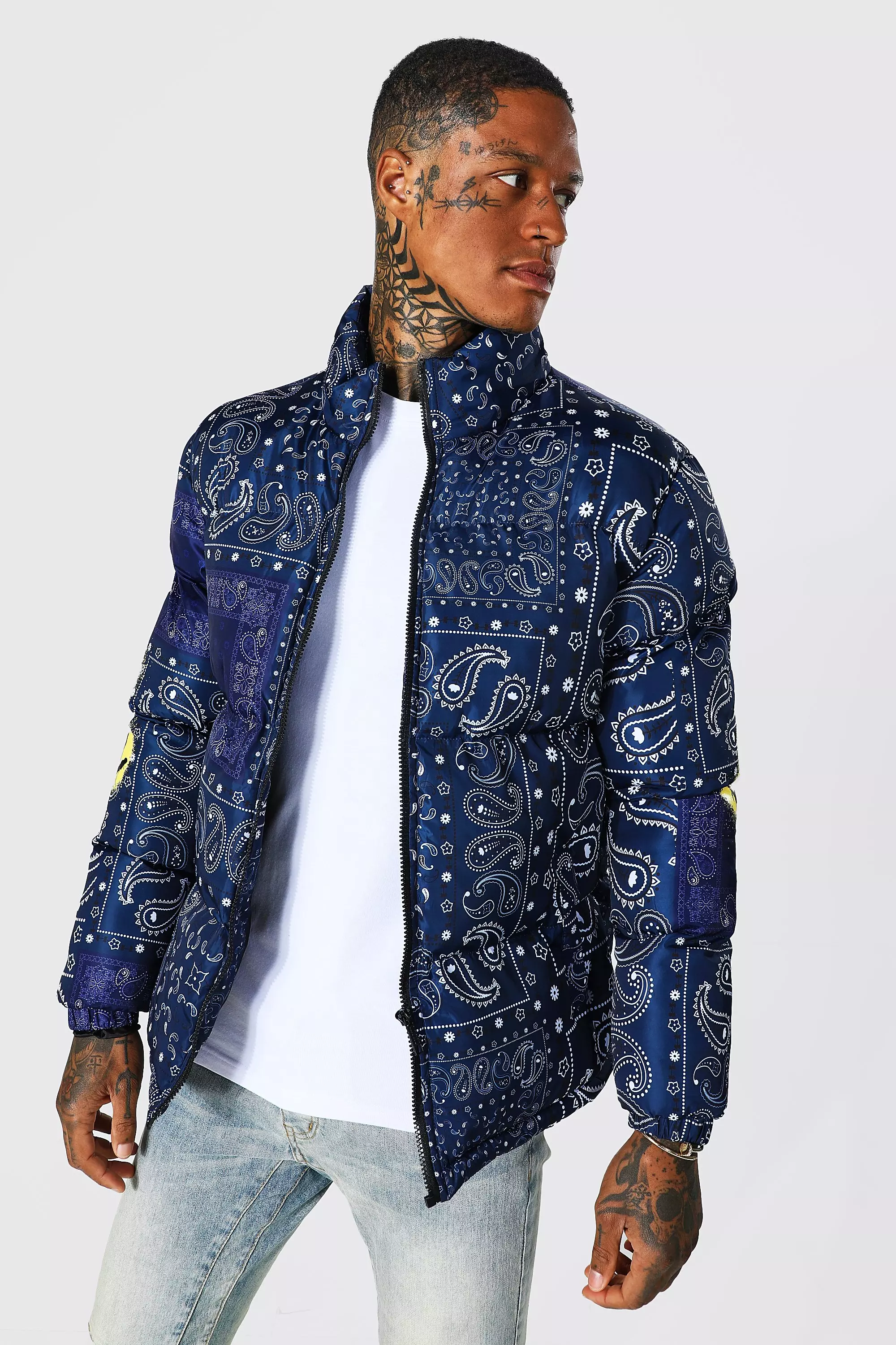 Blue bandana store bubble coat