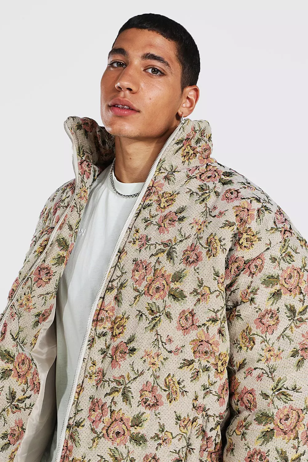 boohooMAN Men's Baroque Tapestry Puffer