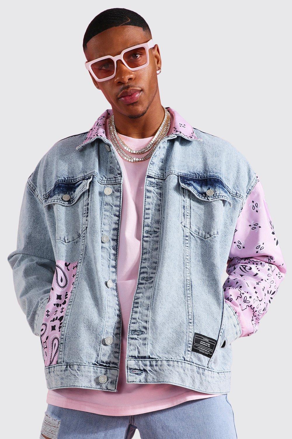 pink patchwork denim jacket