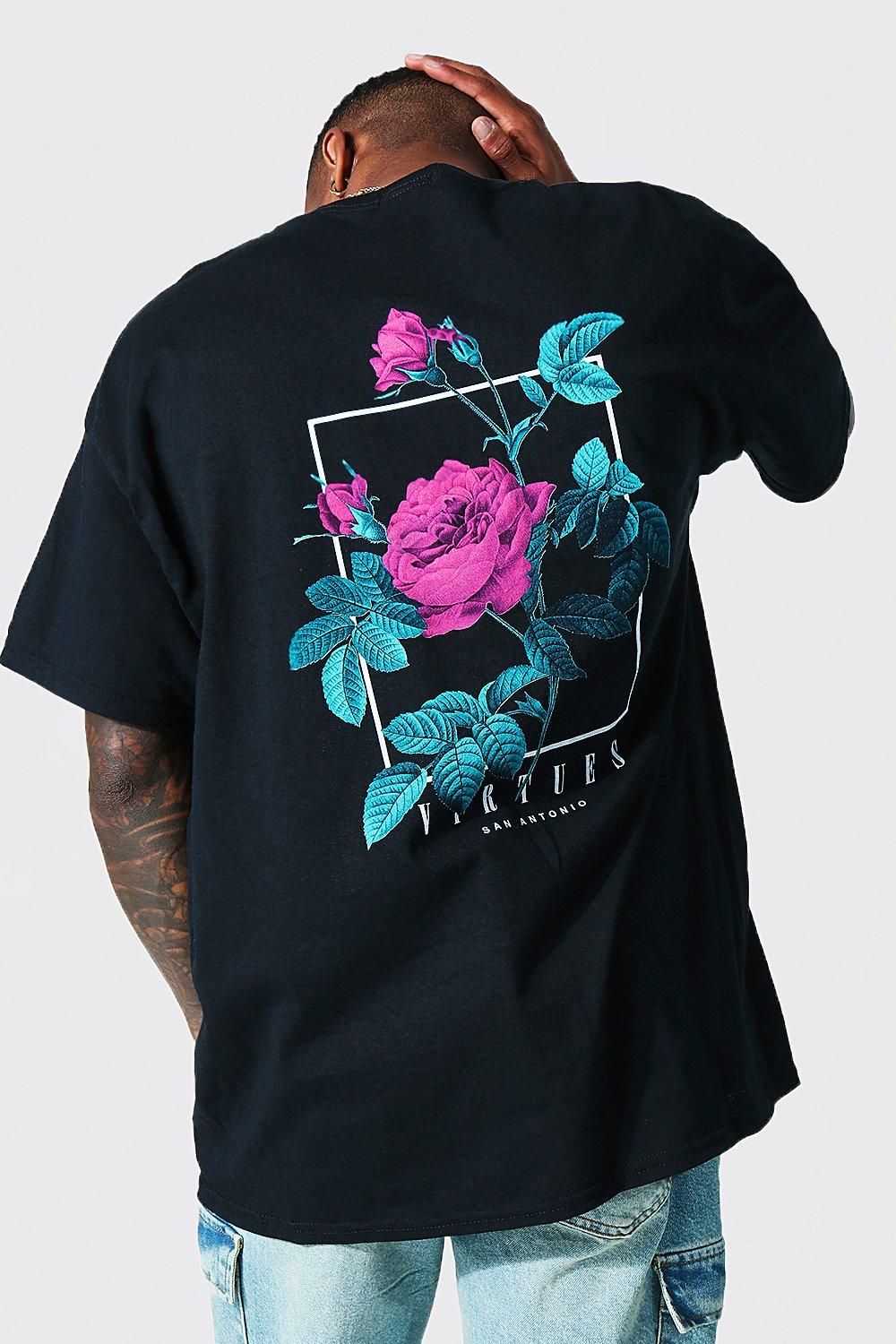 Mens Black Oversized Virtues Graphic T-shirt, Black