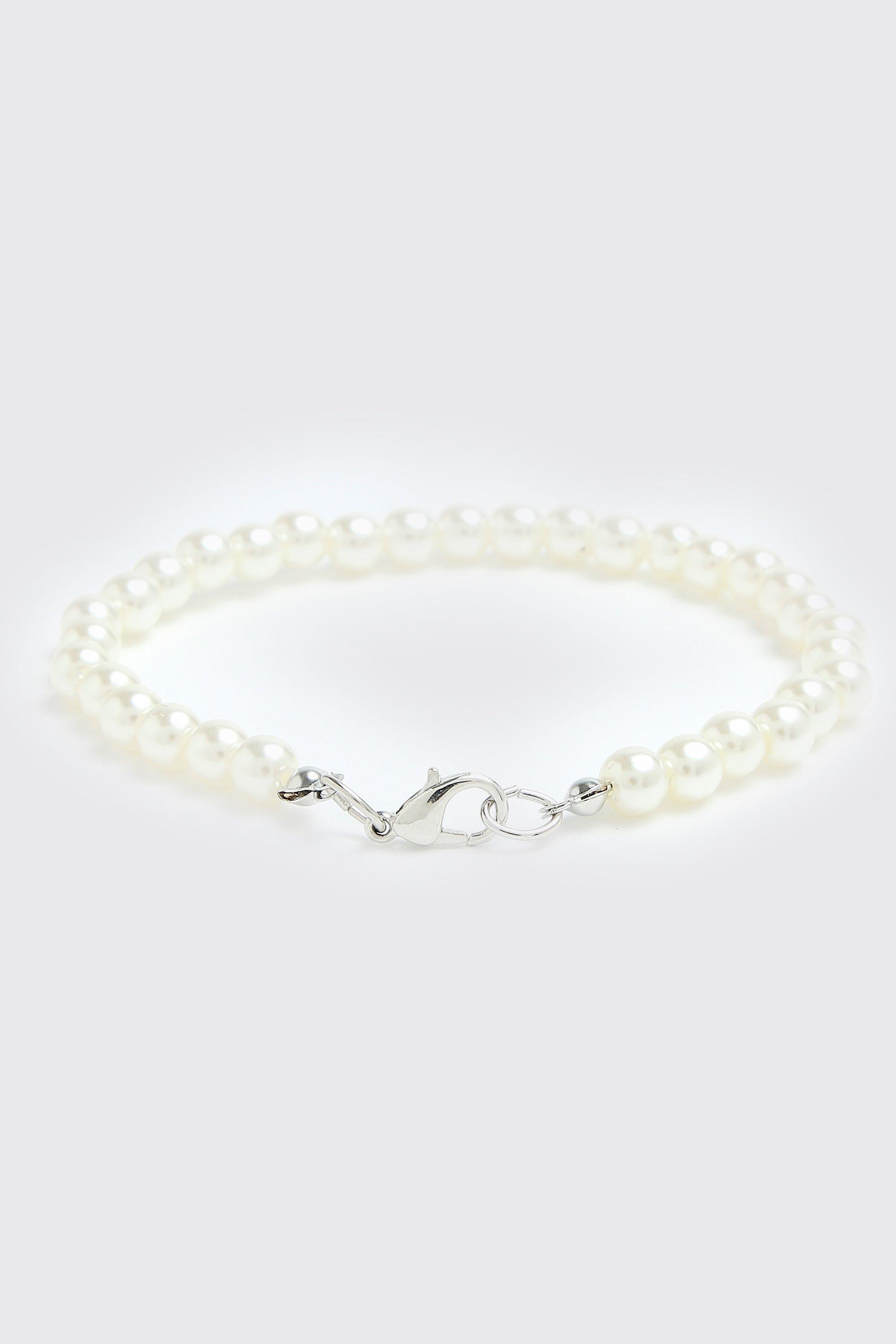 bracelet en perles homme - blanc - one size, blanc