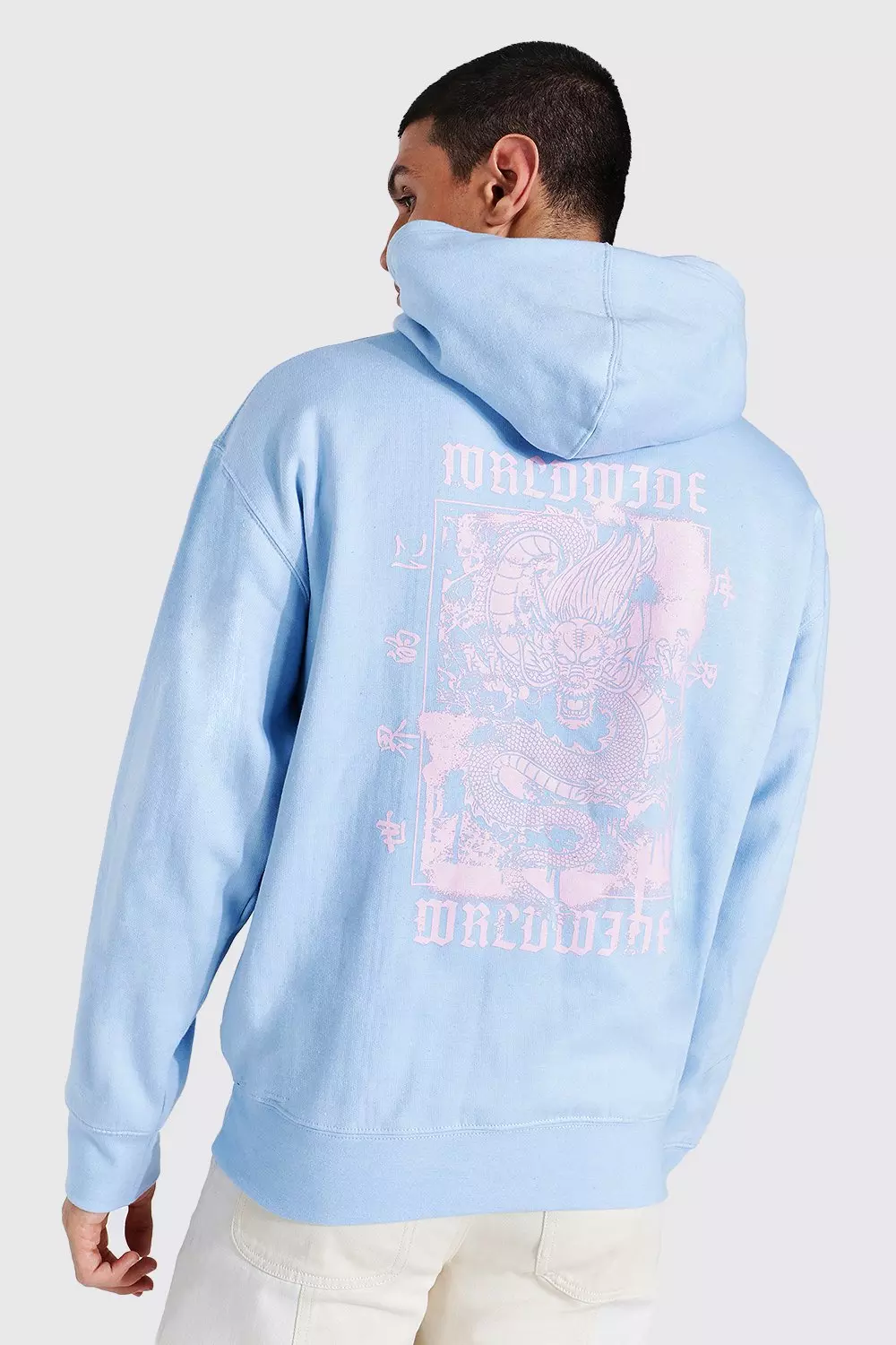 Oversized Worldwide Dragon Back Print Hoodie