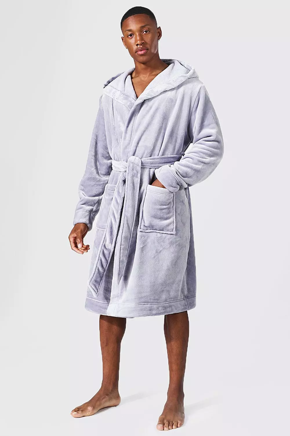 Fleece Hooded Dressing Gown boohooMAN UK