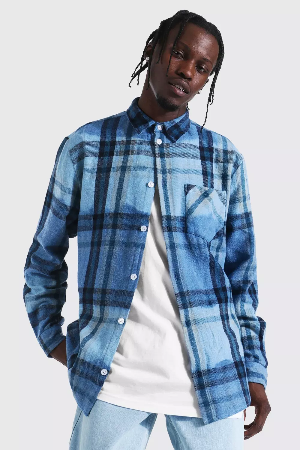 Long Sleeve Ombre Check Overshirt | boohooMAN USA