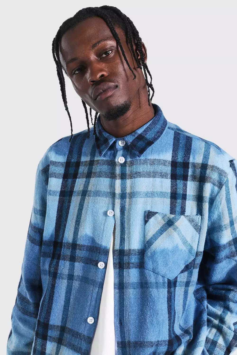 Long Sleeve Ombre Check Overshirt | boohooMAN USA