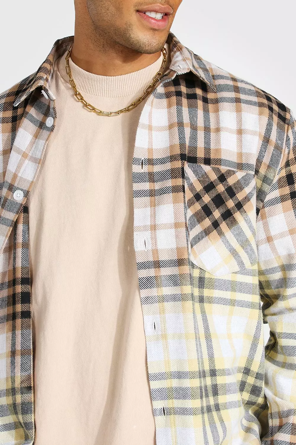 Heavy Weight Bleached Check Shacket | boohooMAN USA
