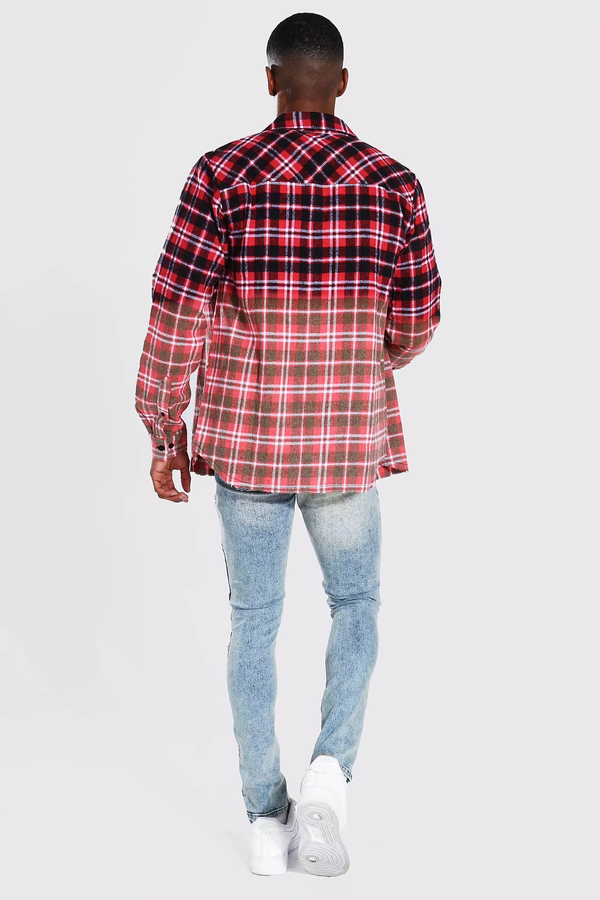 Bleached Ombre Check Shirt | boohooMAN USA