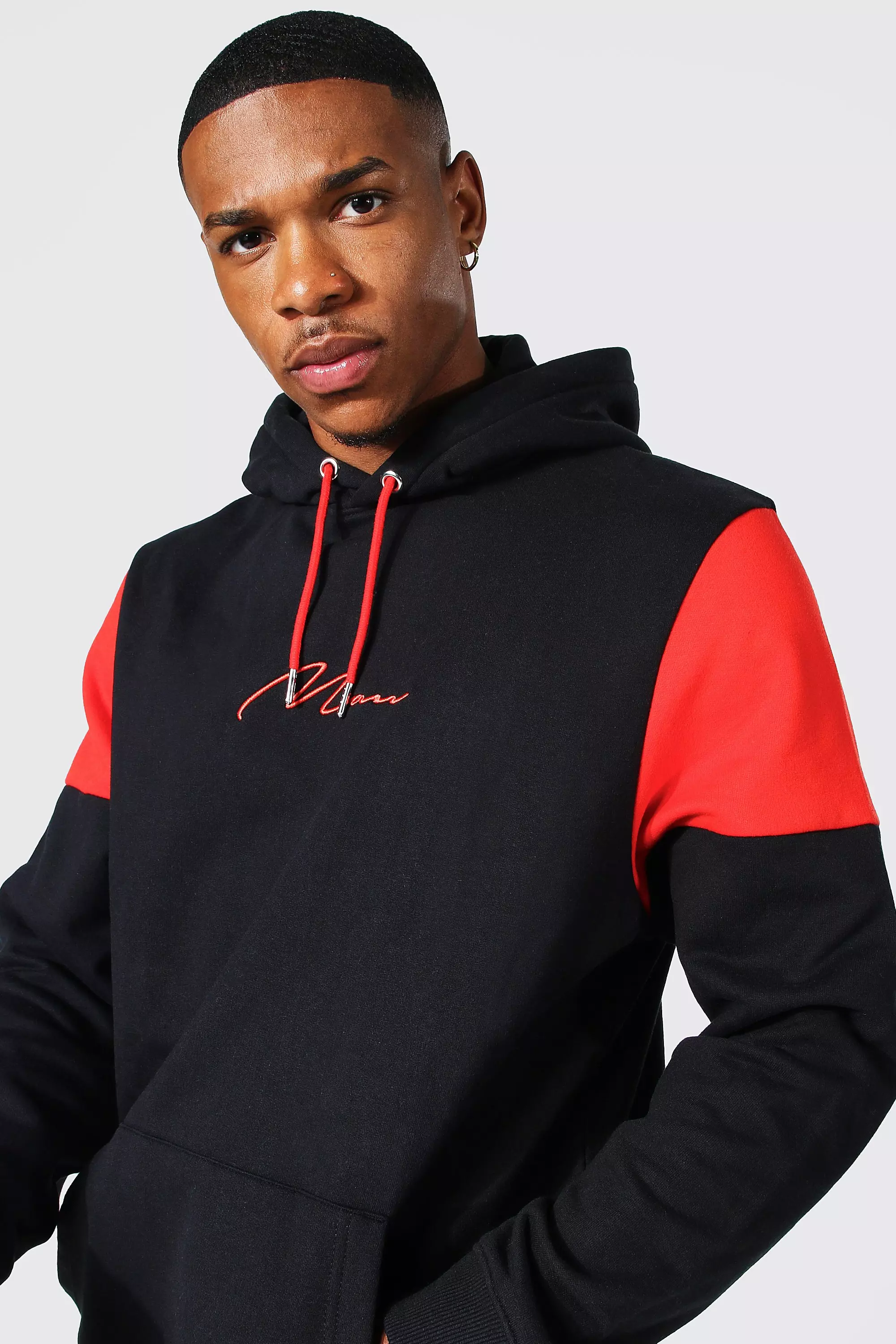 Boohooman red hoodie sale