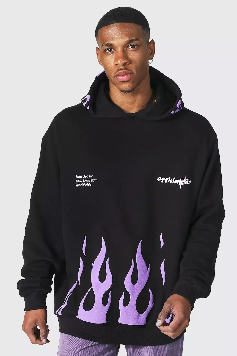 Oversized Flame Print Hoodie