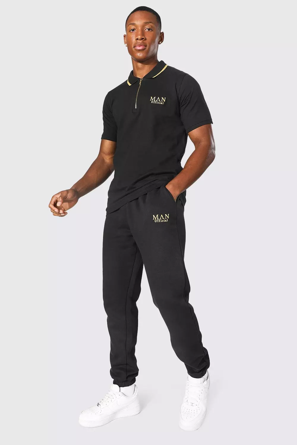 Joggers with cheap polo shirt