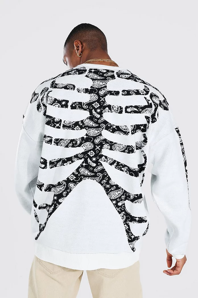 Leonardoda dier Belonend Oversized Bandana Skeleton Sweater | boohooMAN USA