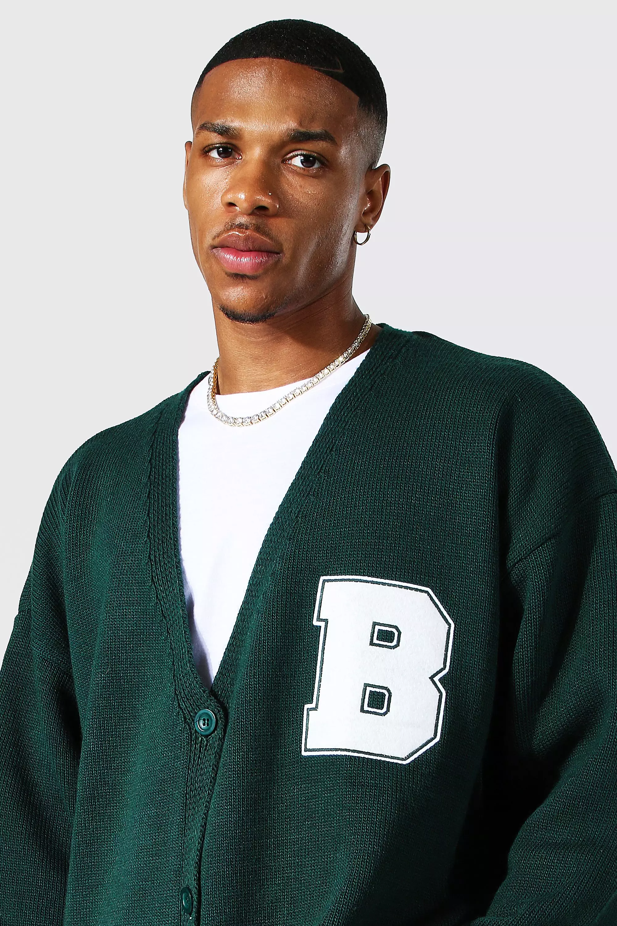 Oversized Varsity Badge Cardigan boohooMAN