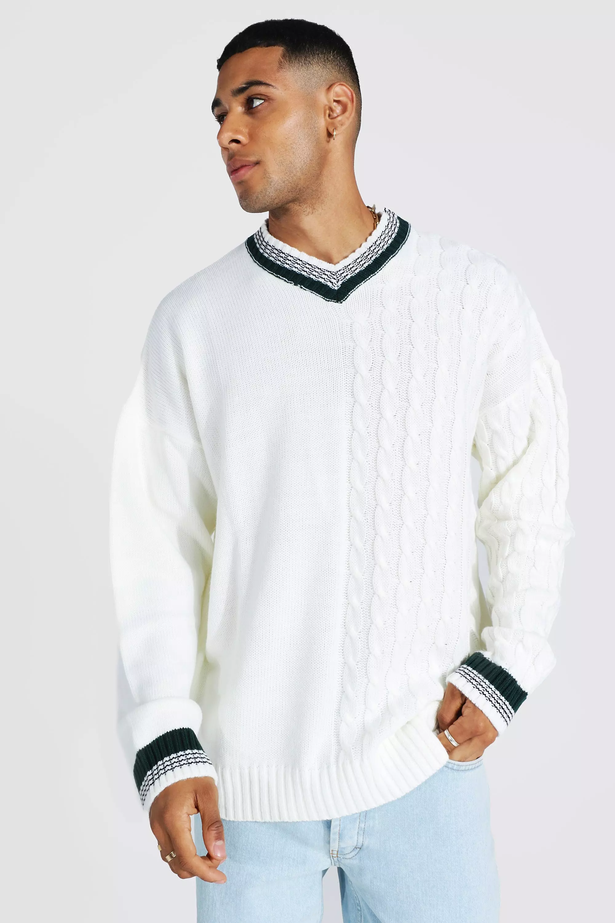 Men's v shop neck varsity sweater