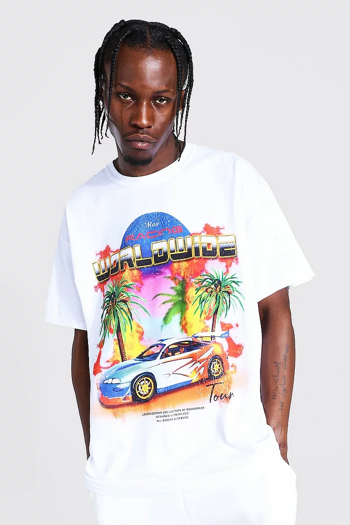 Oversized Worldwide Car Graphic T-shirt | boohooMAN USA