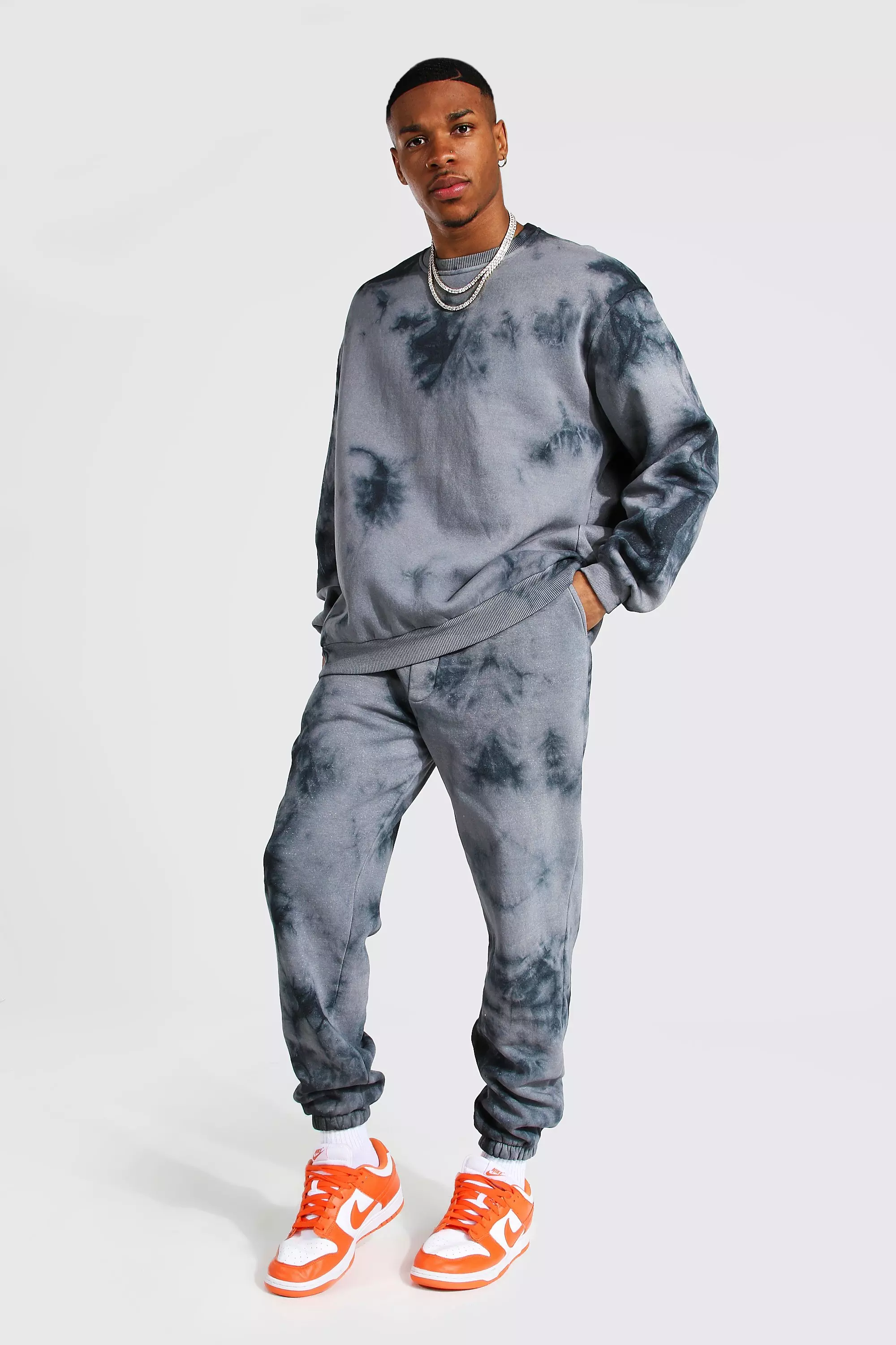 Oversized Back Print Tie Dye Sweat Tracksuit boohooMAN USA