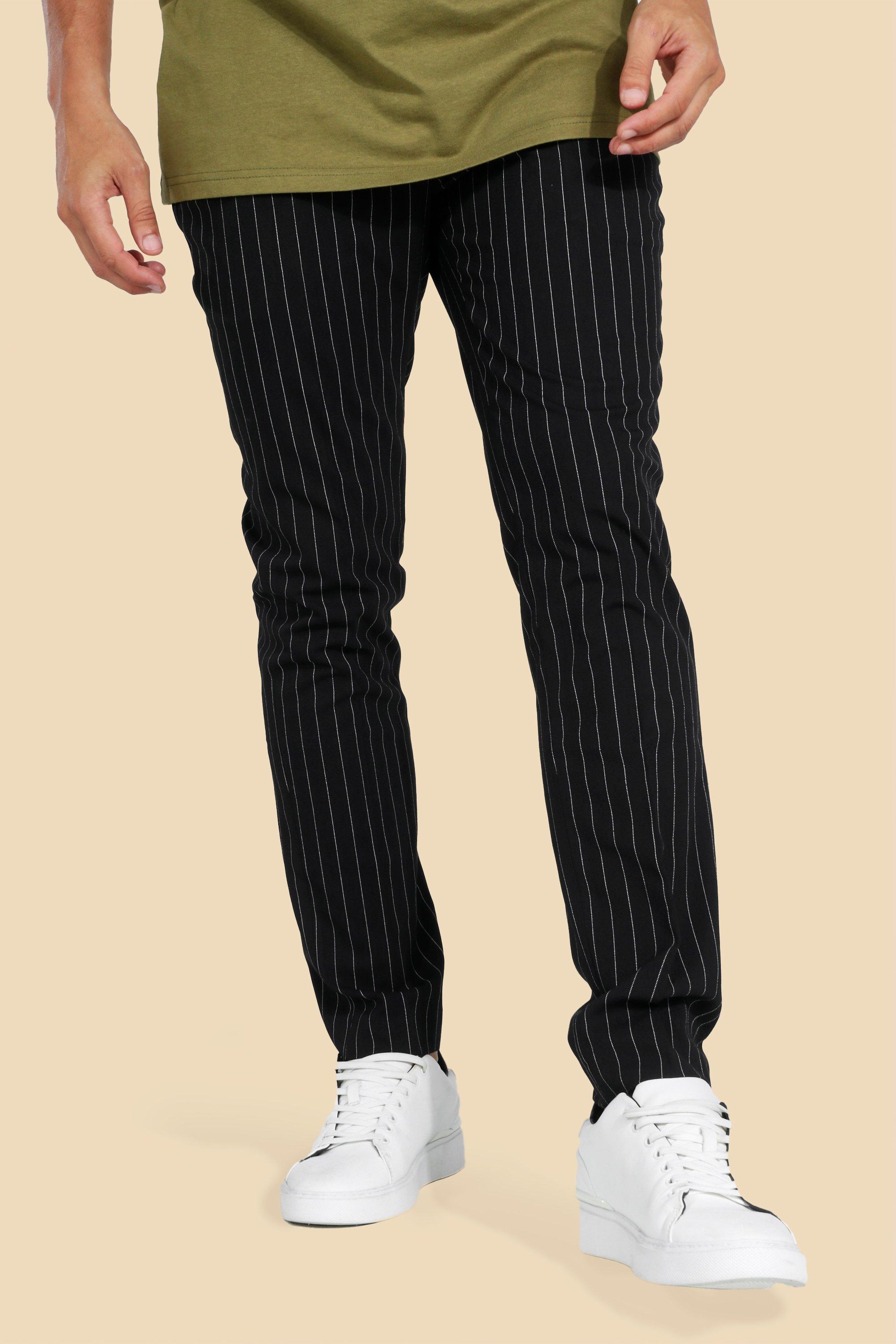 mens black skinny pinstripe tailored trouser, black