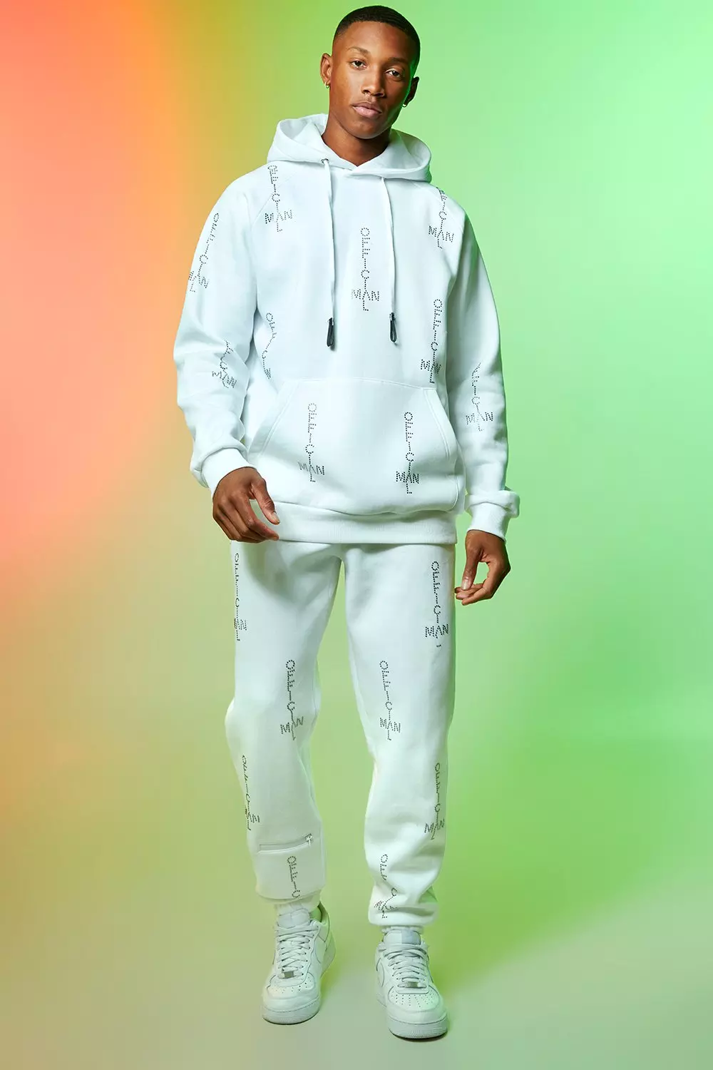 Boohooman white sale tracksuit