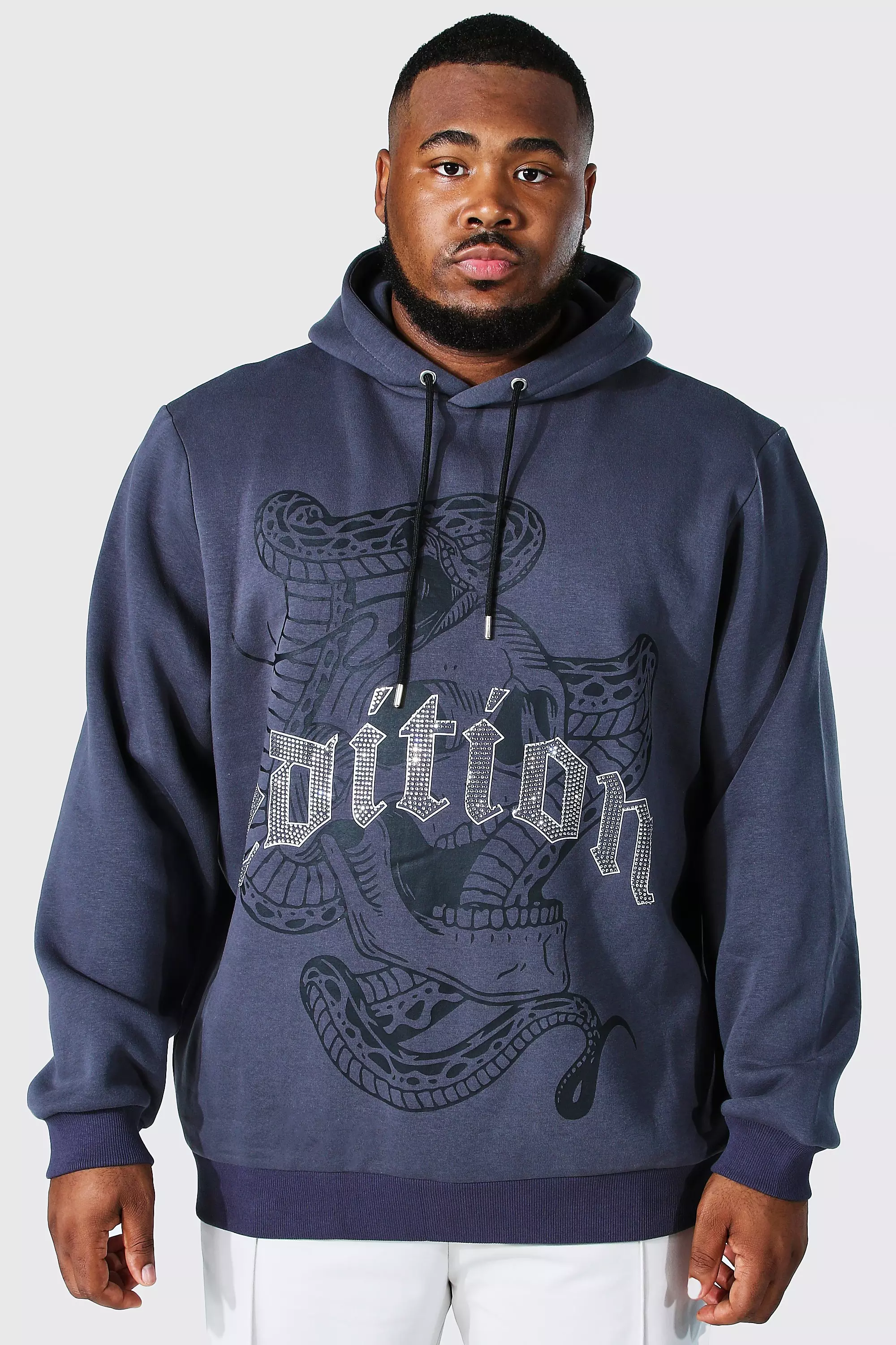 Plus Skull Edition Rhinestone Hoodie boohooMAN USA