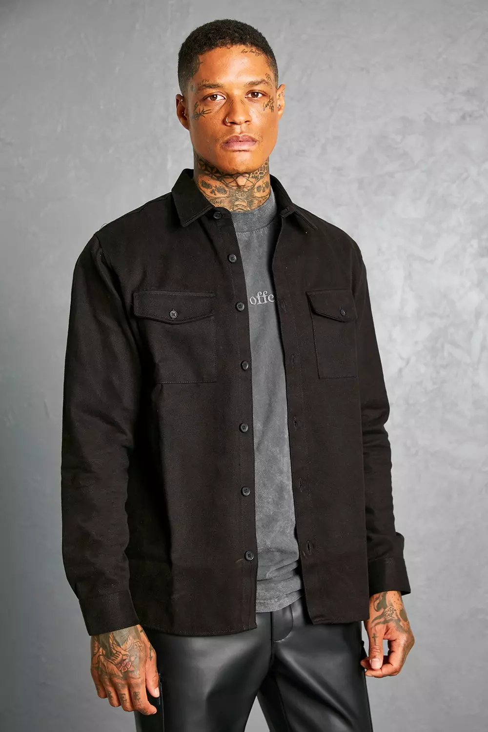 Mens hot sale black overshirt