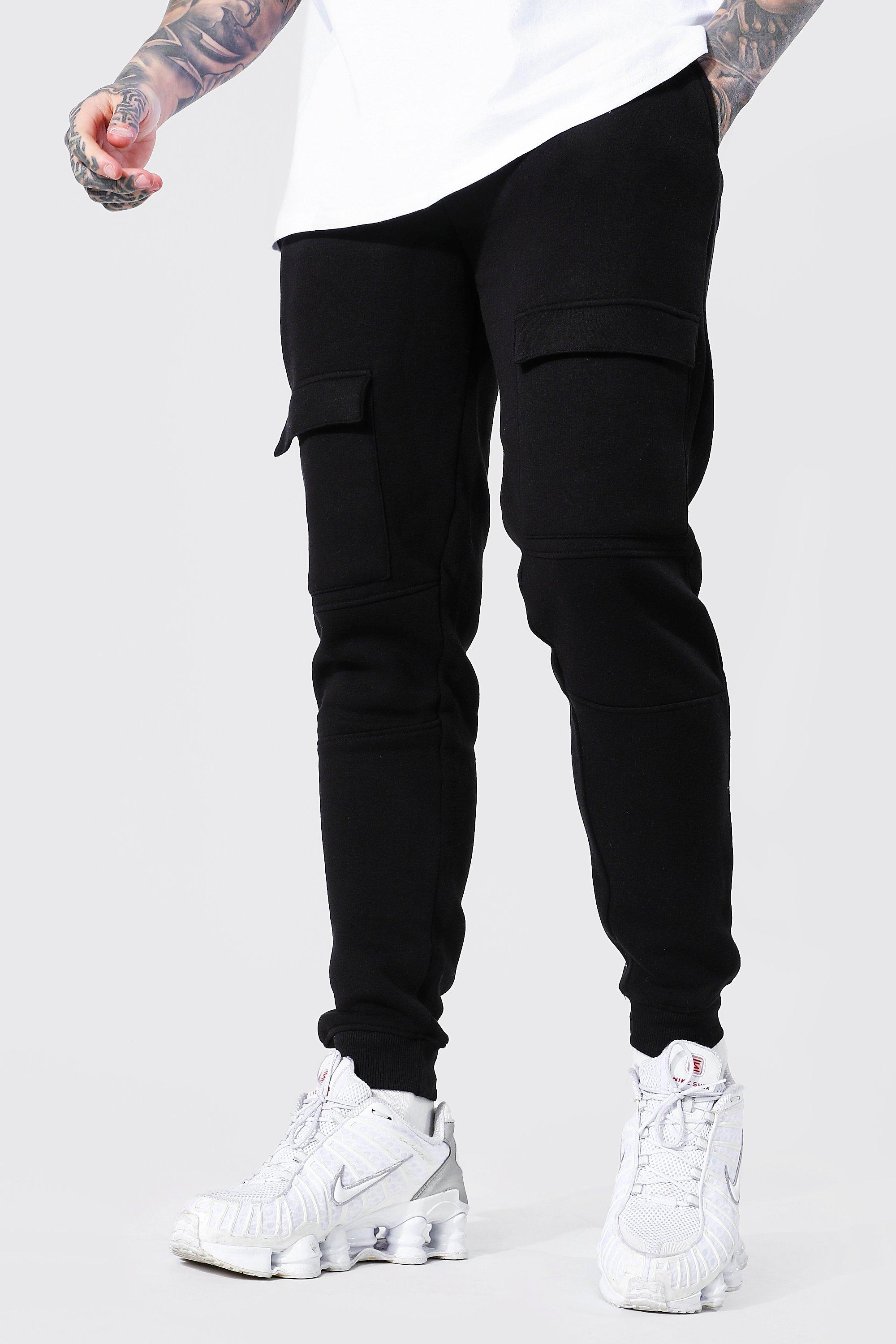 Mens Black Slim Front Pocket Panelled Cargo Jogger, Black