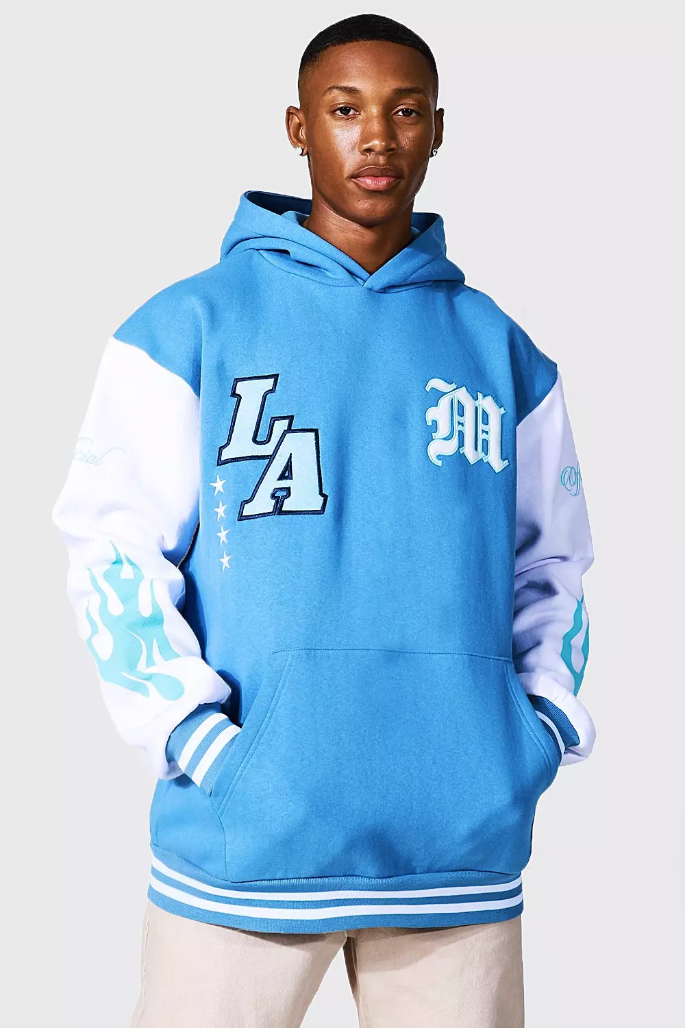 Oversized La Applique Varsity Hoodie | boohooMAN USA