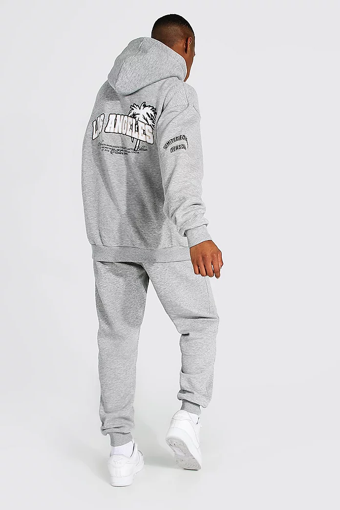 Grey BoohooMAN Synthetic Oversized Varsity Applique Hooded Tracksuit in Grey Marl gym and workout clothes Tracksuits and sweat suits for Men Mens Clothing Activewear 