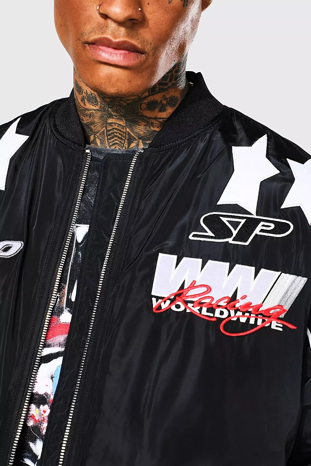 Nylon Oversized Turbo Moto Bomber Jacket