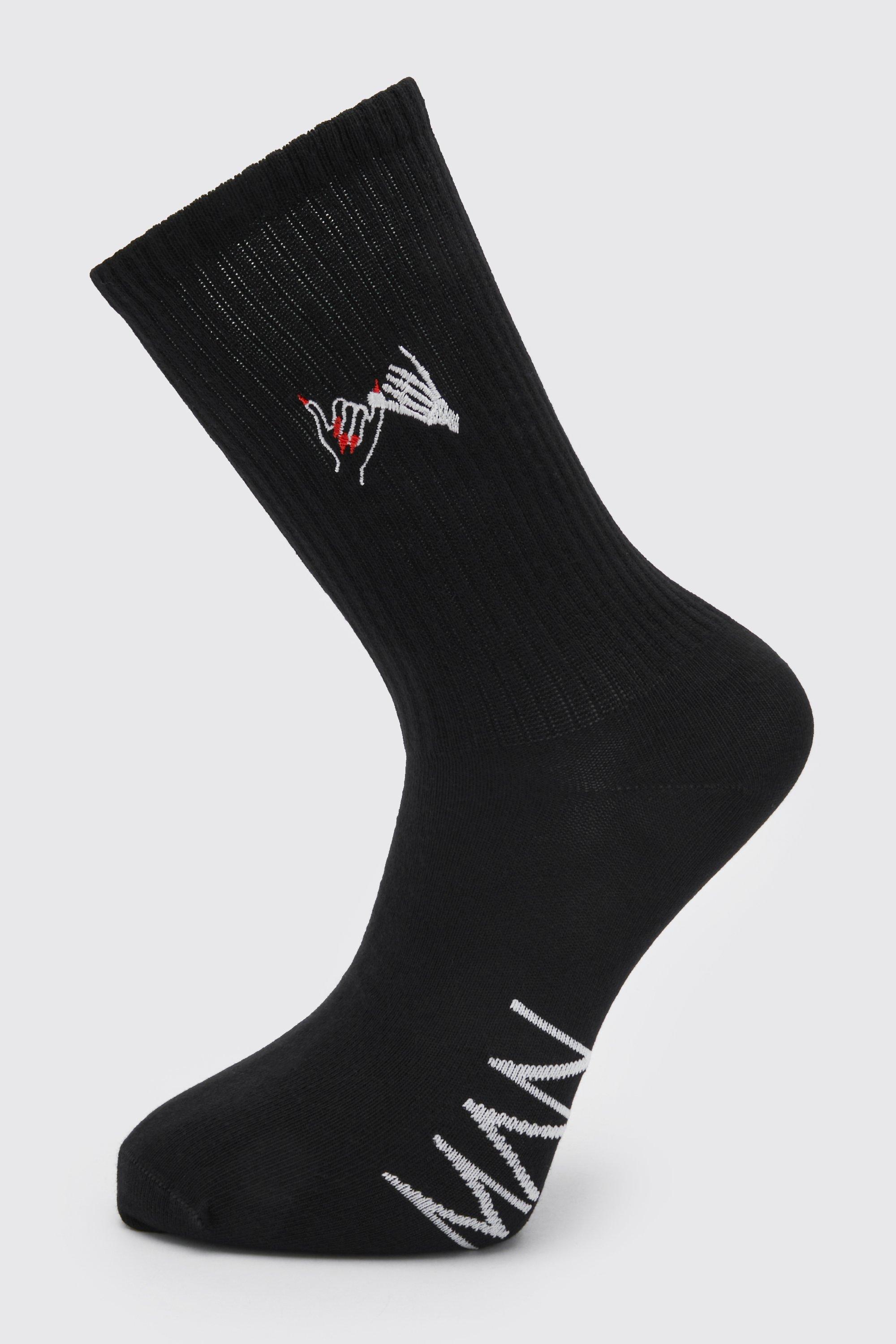 Mens Black Halloween Skeleton Pinky Swear Socks, Black