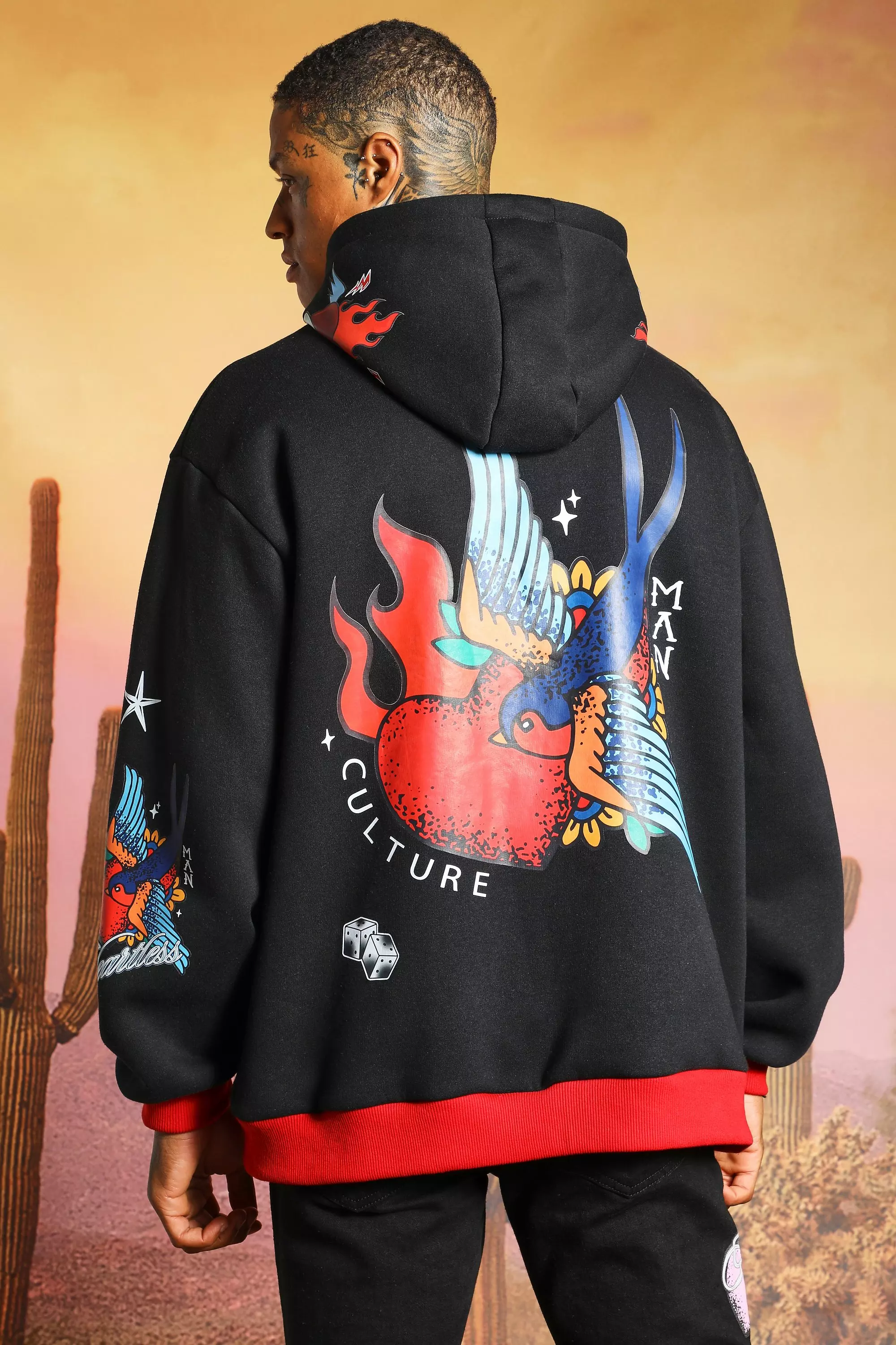 Oversized Graphic Zip Through Hoodie