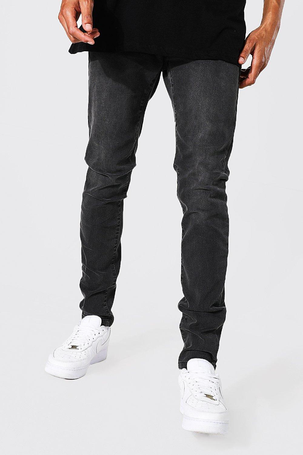 Mens Grey Tall Skinny Stretch Jeans, Grey