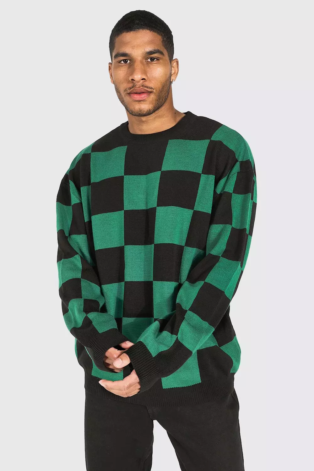 Tall Crew Neck Checkerboard Jumper