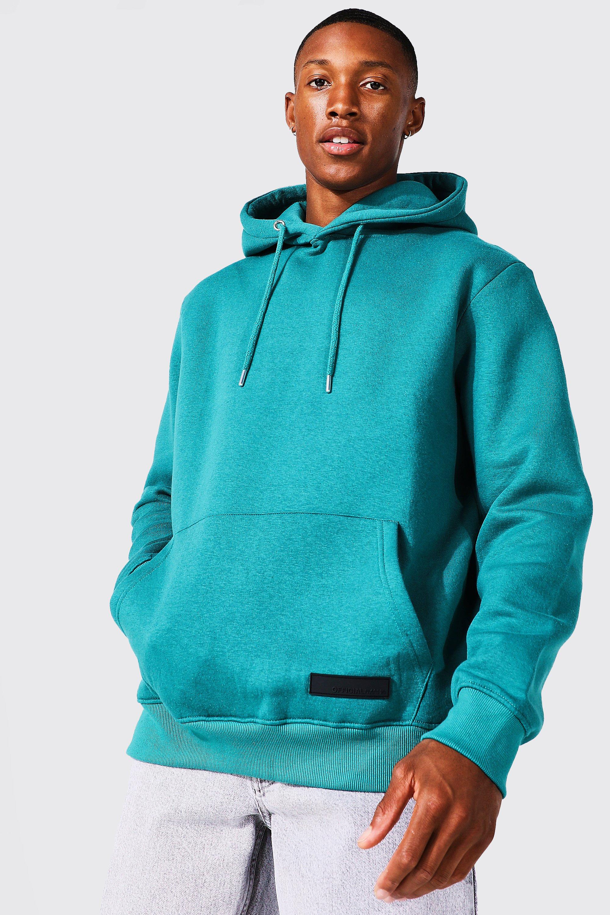 Mens Green Over The Head Hoodie With Rubber Tab, Green