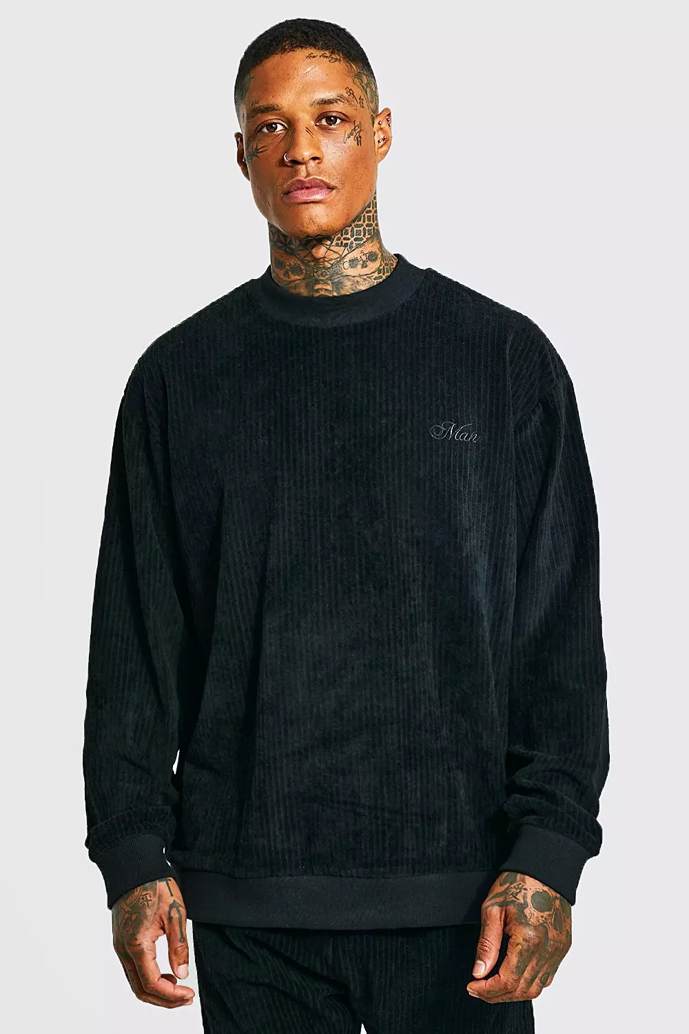 Oversized Man Ribbed Velour Sweatshirt boohooMAN