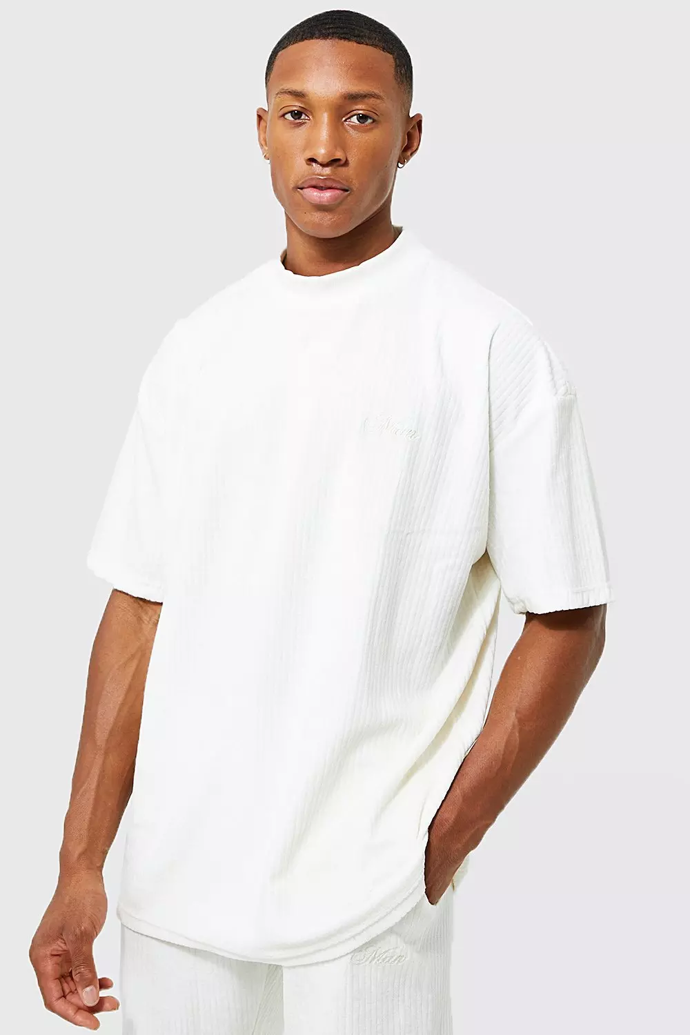 Oversized Man Ribbed Velour T-shirt | boohooMAN USA