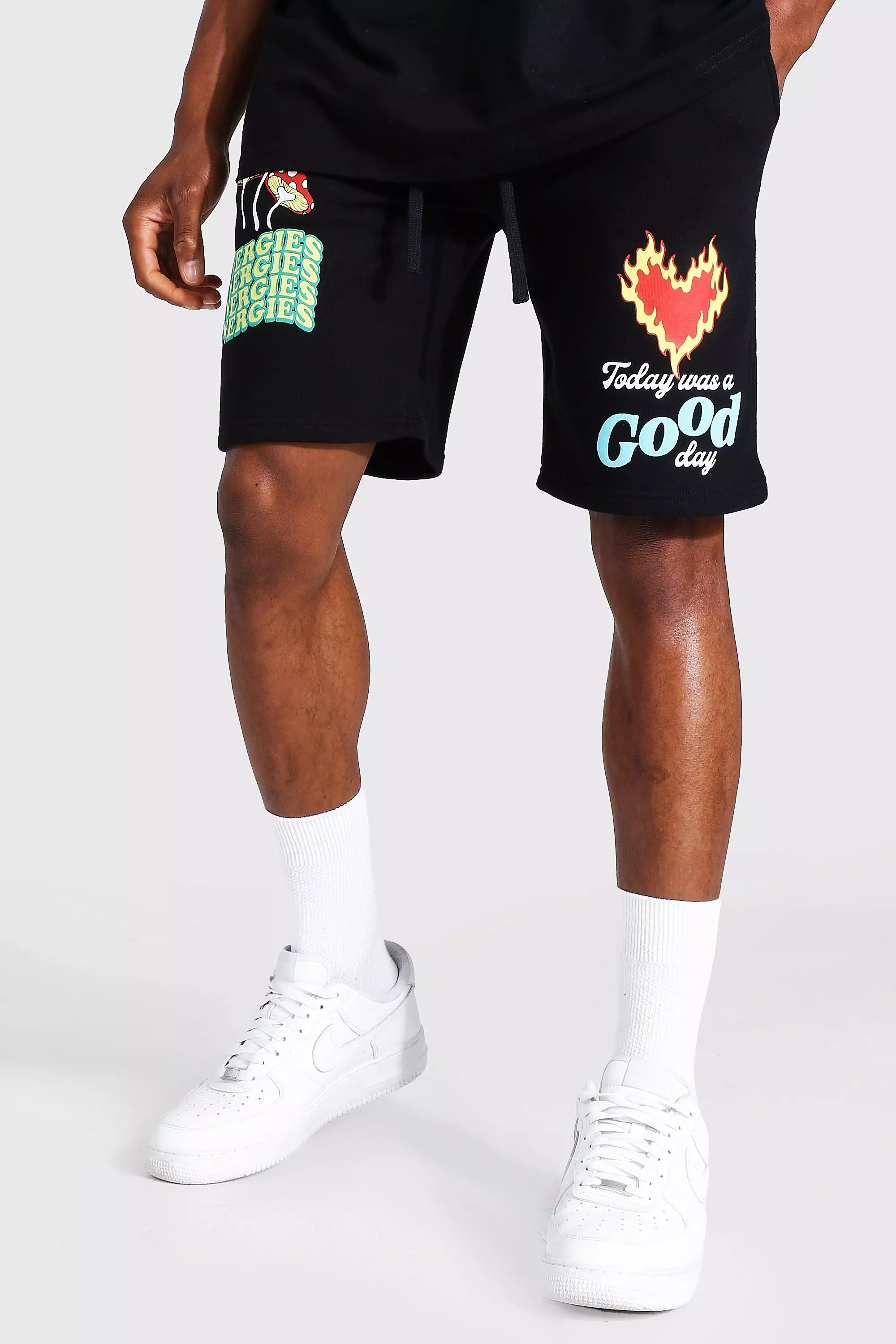 Regular Slogan Graphic Jersey Short