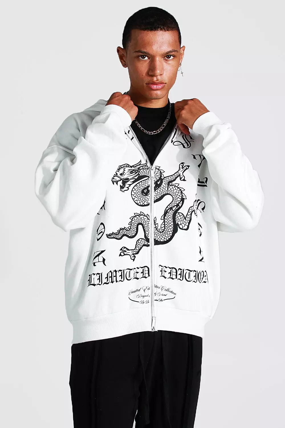 Tall Dragon Print Zip Through Hoodie