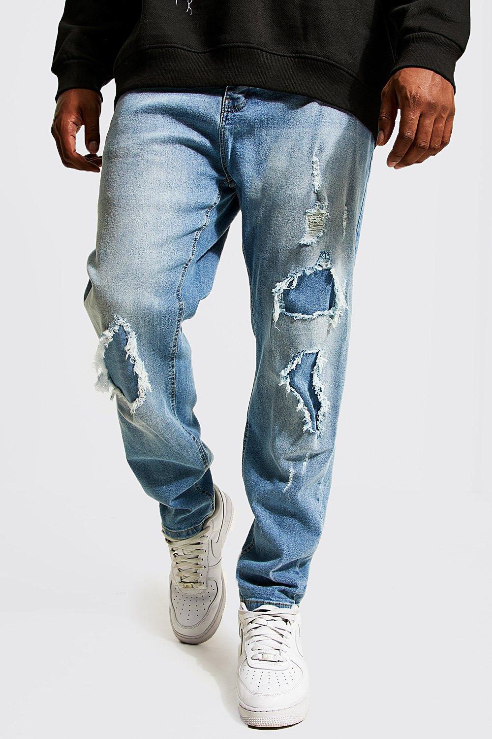 BoohooMAN Denim Plus Skinny Fit Single Slash Knee Jean in Light Blue for Men Blue Mens Clothing Jeans Skinny jeans 
