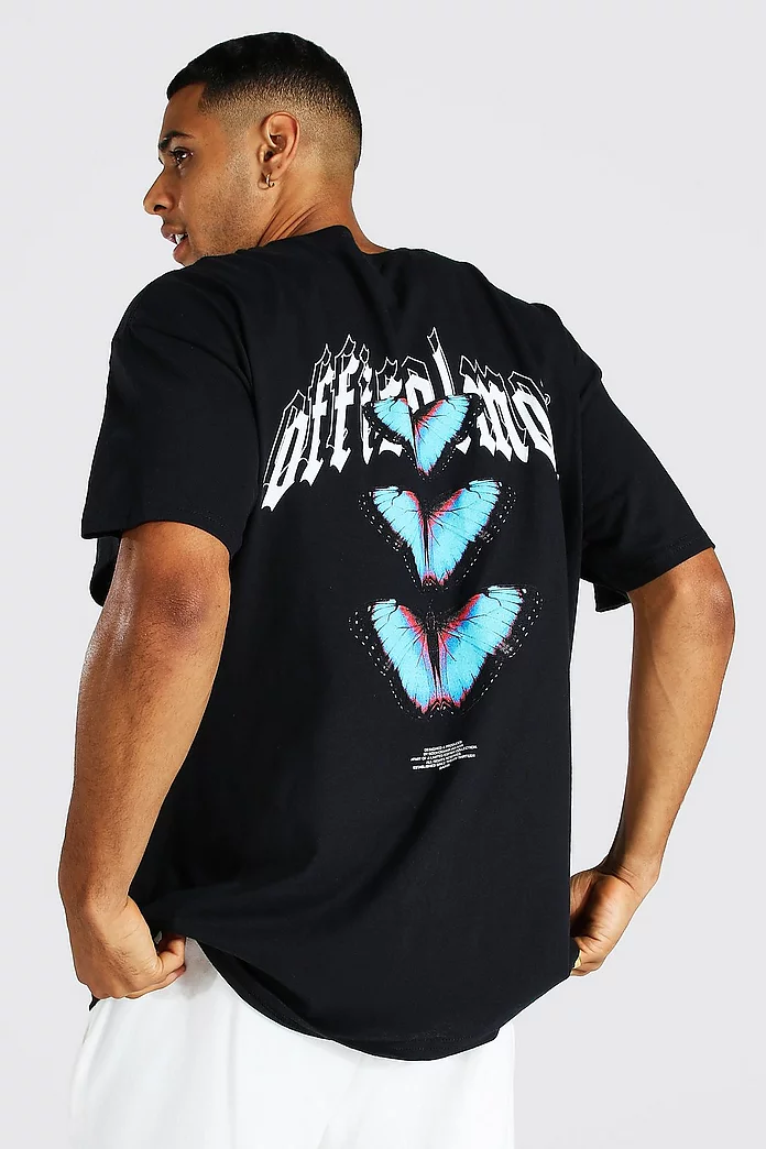 Oversize Butterfly Front & Back Print T-shirt | boohooMAN