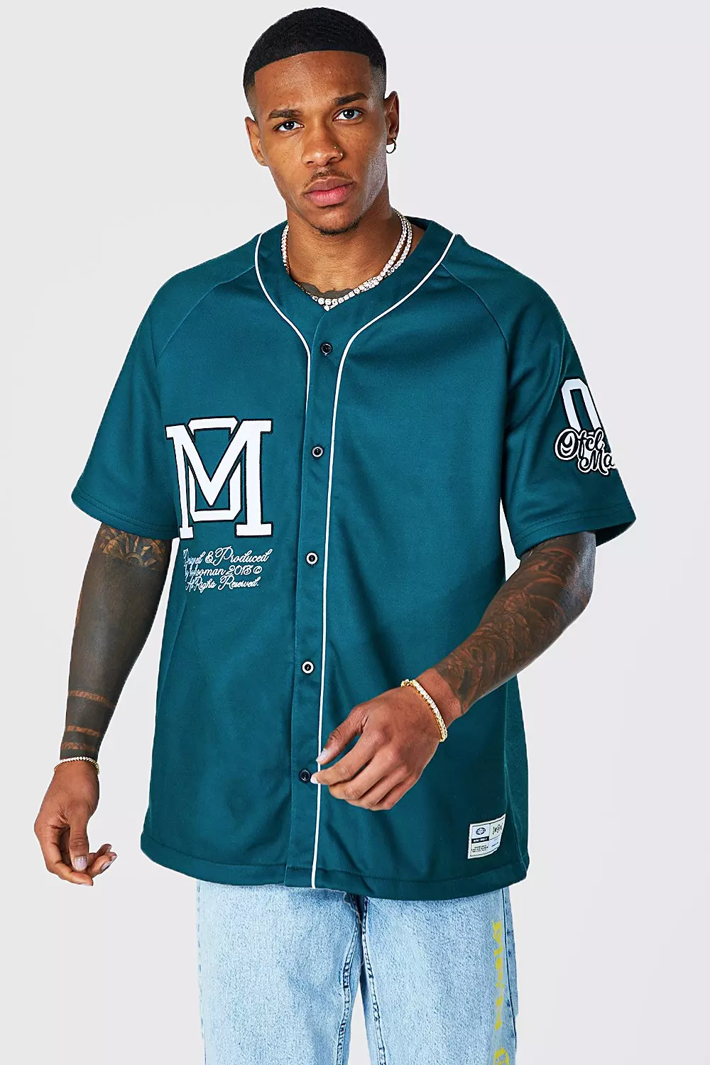 boohooMAN Oversized Official Baseball Polo and Short Set