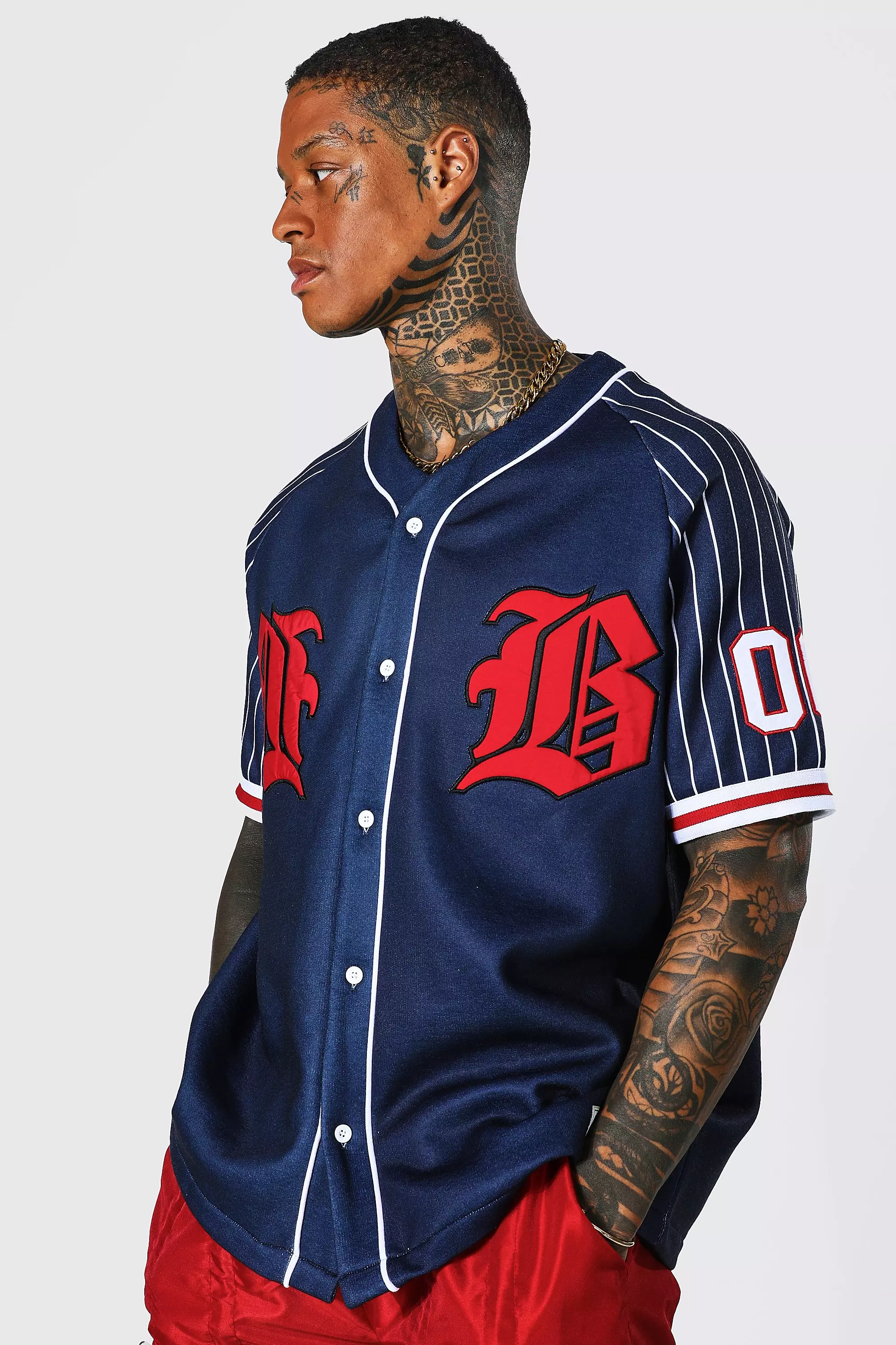 Oversized B Embroidered Jersey Baseball Shirt