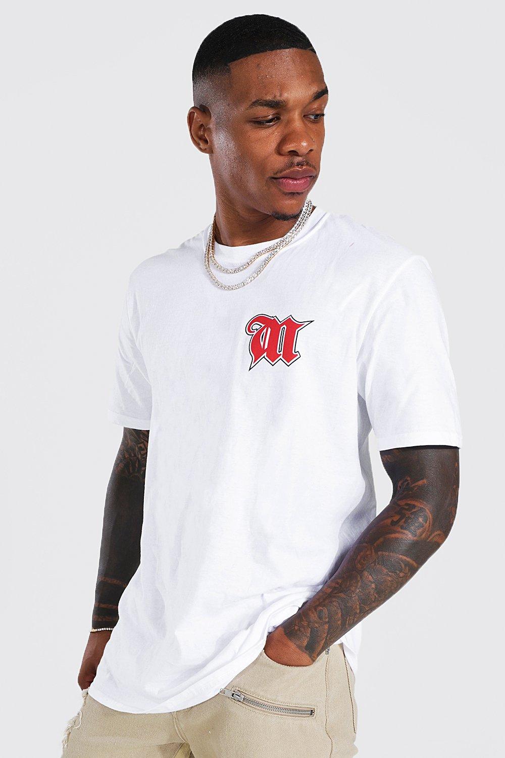 Mens White M Print T-shirt, White