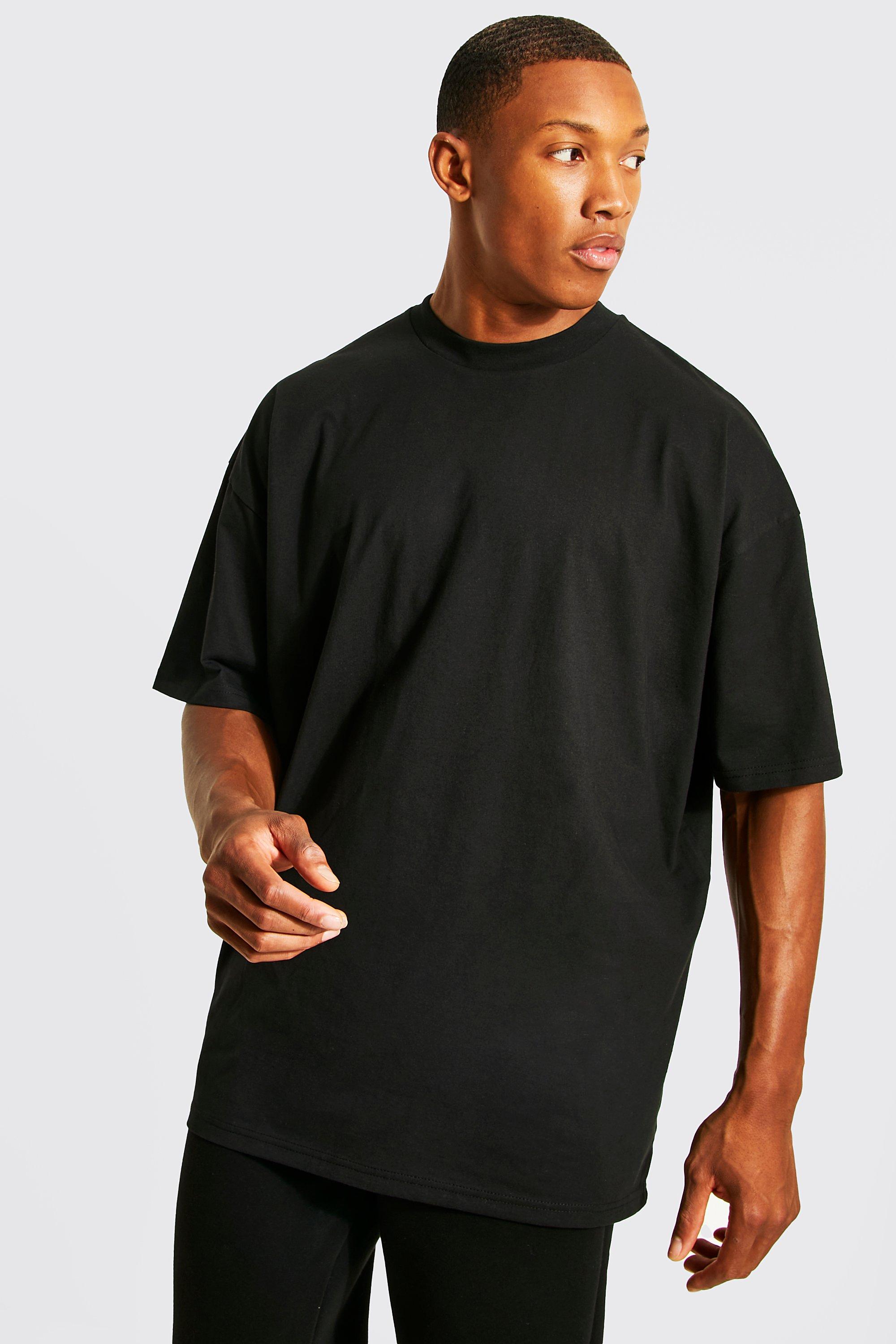 Mens Black Man Active Gym Oversized Side Split T-Shirt, Black